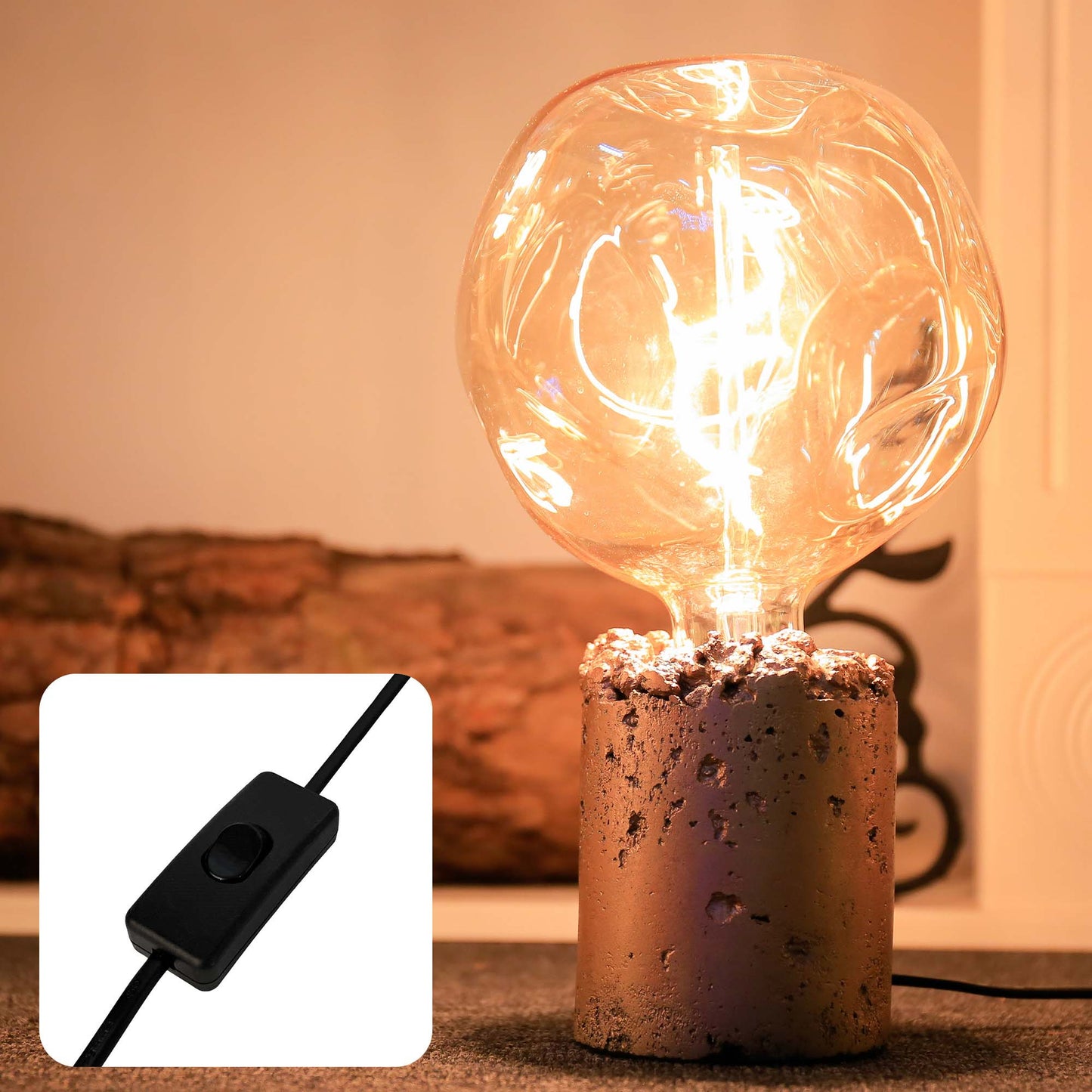 Zement-Sockel für E27 Lampen, rose-goldf.1,5m Zuleitung, AN/AUS-Schalter, ohne Leuchtmittel