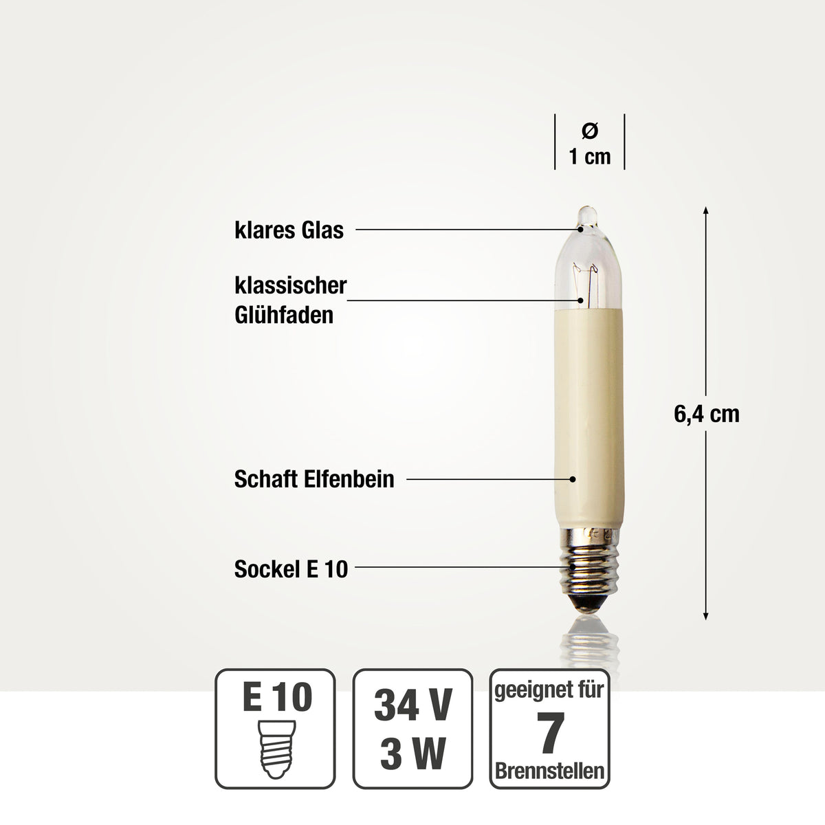 Ersatzkerzen Lichterkette 34V 3W für Lichterketten & Schwibbogen, 3 Stk Kleinschaftkerzen E10 für 7 Brennstellen innen & außen 939033