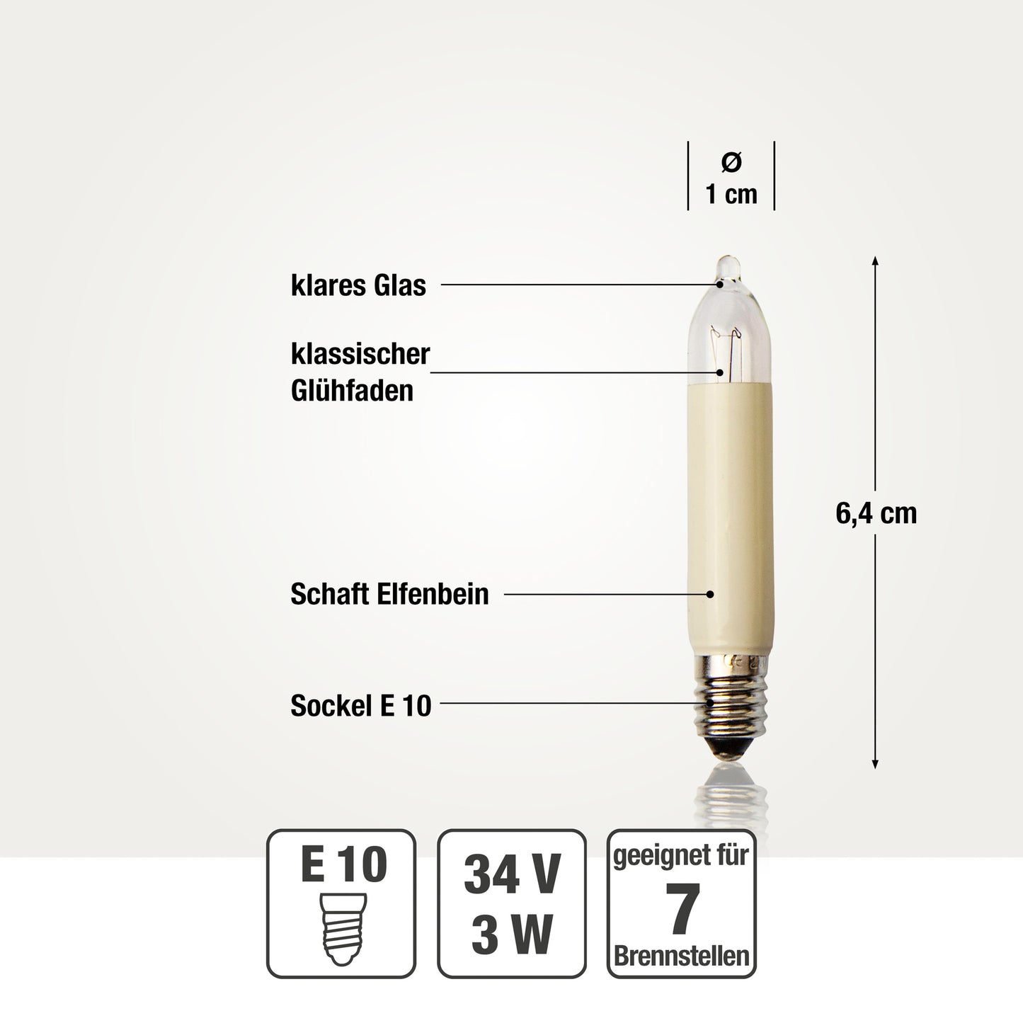 Ersatzkerzen Lichterkette 34V 3W für Lichterketten & Schwibbogen, 10 Stk Kleinschaftkerzen E10 für 7 Brennstellen innen & außen 939040