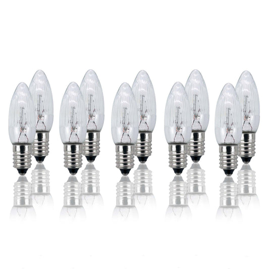 Ersatzkerzen Lichterkette 8V 1,5W für Lichterketten & Schwibbogen, 10 Stk Riffelkerzen E10 für 30 Brennstellen innen & außen 950007