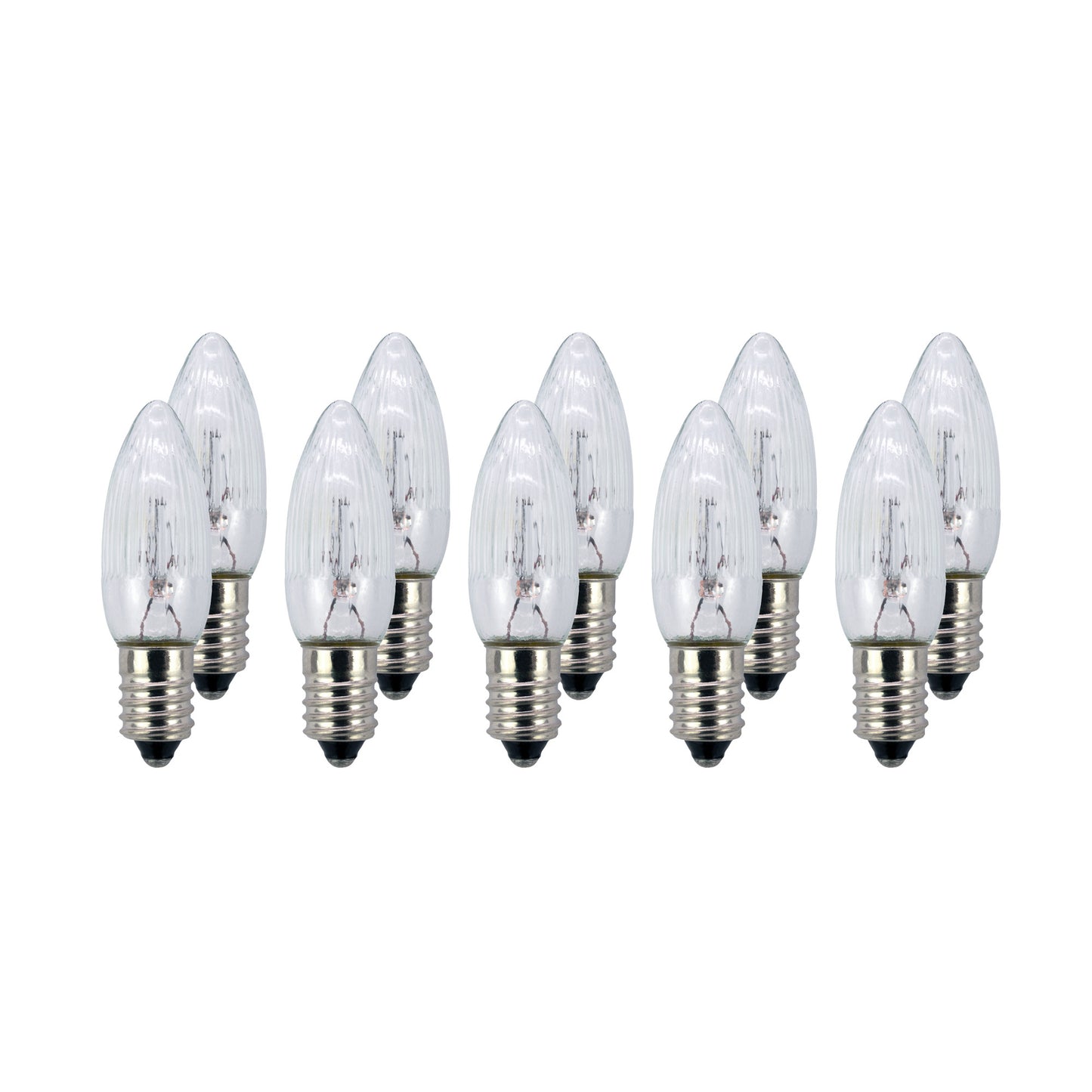 Ersatzkerzen Lichterkette 8V 2W für Lichterketten & Schwibbogen, 10 Stk Riffelkerzen E10 für 30 Brennstellen innen & außen 950014