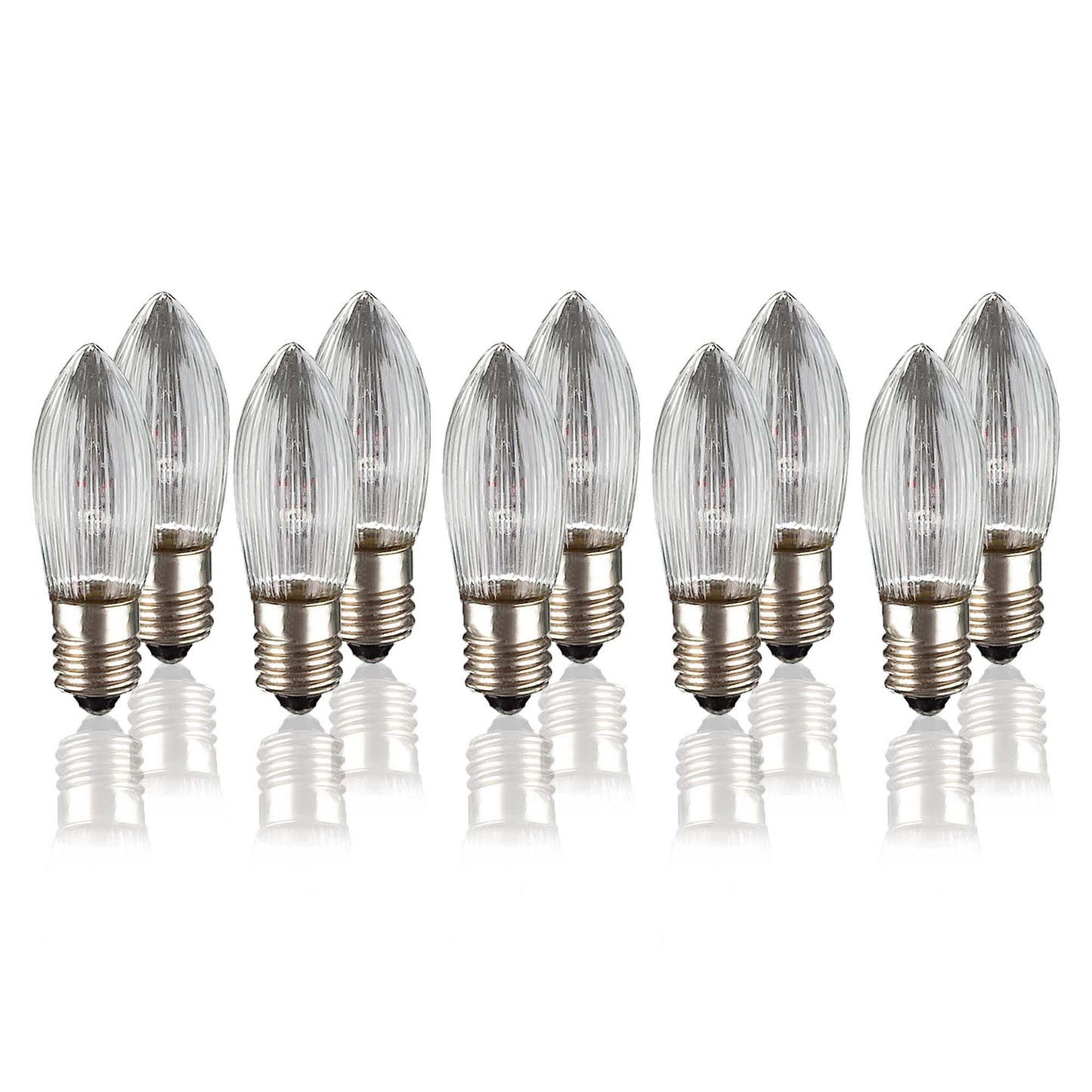 Ersatzkerzen Lichterkette 8V 3W für Lichterketten & Schwibbogen, 10 Stk Riffelkerzen E10 für 30 Brennstellen innen 950021