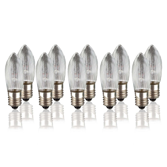 Ersatzkerzen Lichterkette 8V 3W für Lichterketten & Schwibbogen, 10 Stk Riffelkerzen E10 für 30 Brennstellen innen 950021