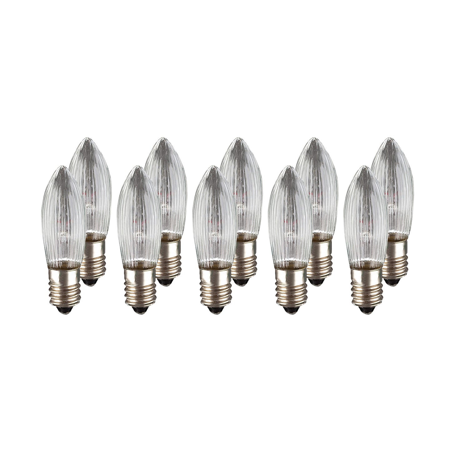 Ersatzkerzen Lichterkette 8V 3W für Lichterketten & Schwibbogen, 10 Stk Riffelkerzen E10 für 30 Brennstellen innen 950021