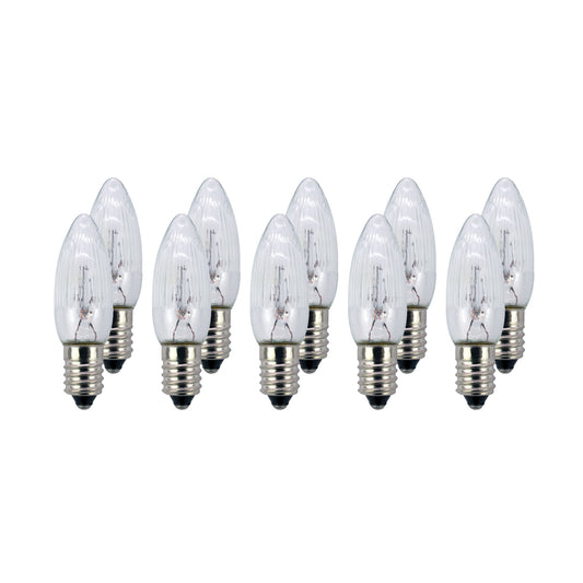 Ersatzkerzen Lichterkette 12V 2,5W für Lichterketten & Schwibbogen, 10 Stk Riffelkerzen E10 für 20 Brennstellen innen & außen 950038