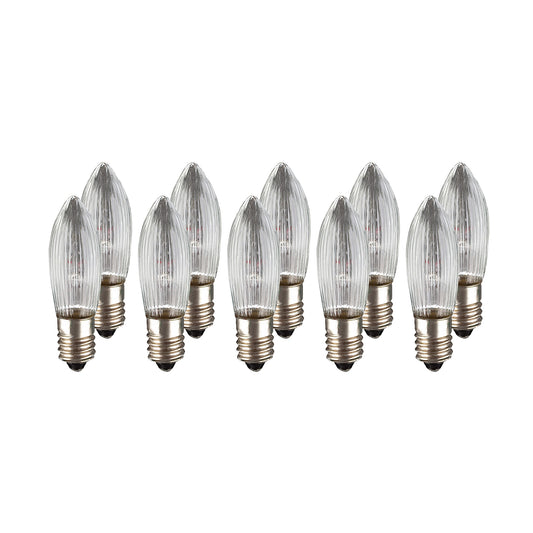 Ersatzkerzen Lichterkette 12V 3W für Lichterketten & Schwibbogen, 10 Stk Riffelkerzen E10 für 20 Brennstellen innen 950045