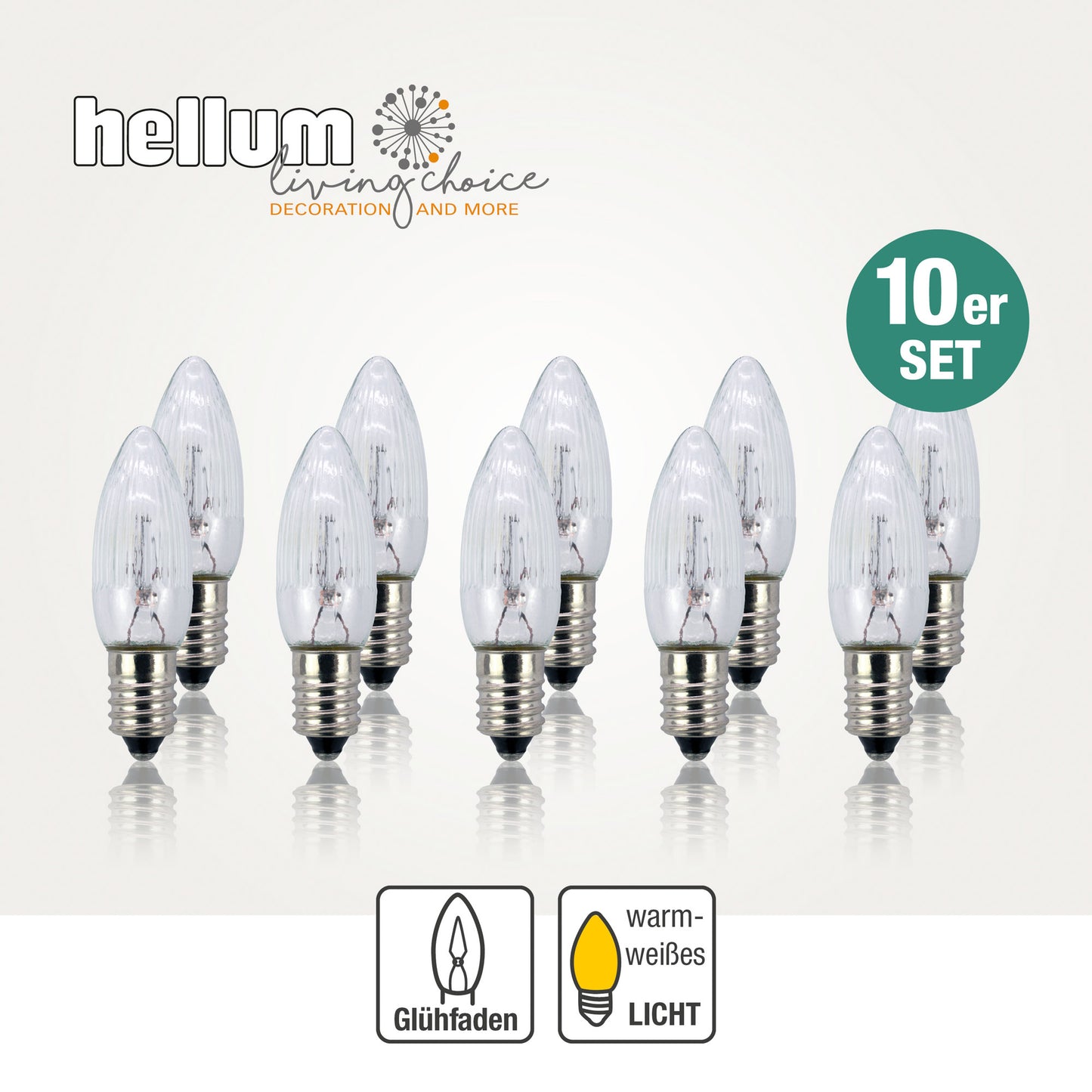 Ersatzkerzen Lichterkette 15V 2,5W für Lichterketten & Schwibbogen, 10 Stk Riffelkerzen E10 für 15/16 Brennstellen innen & außen 950052
