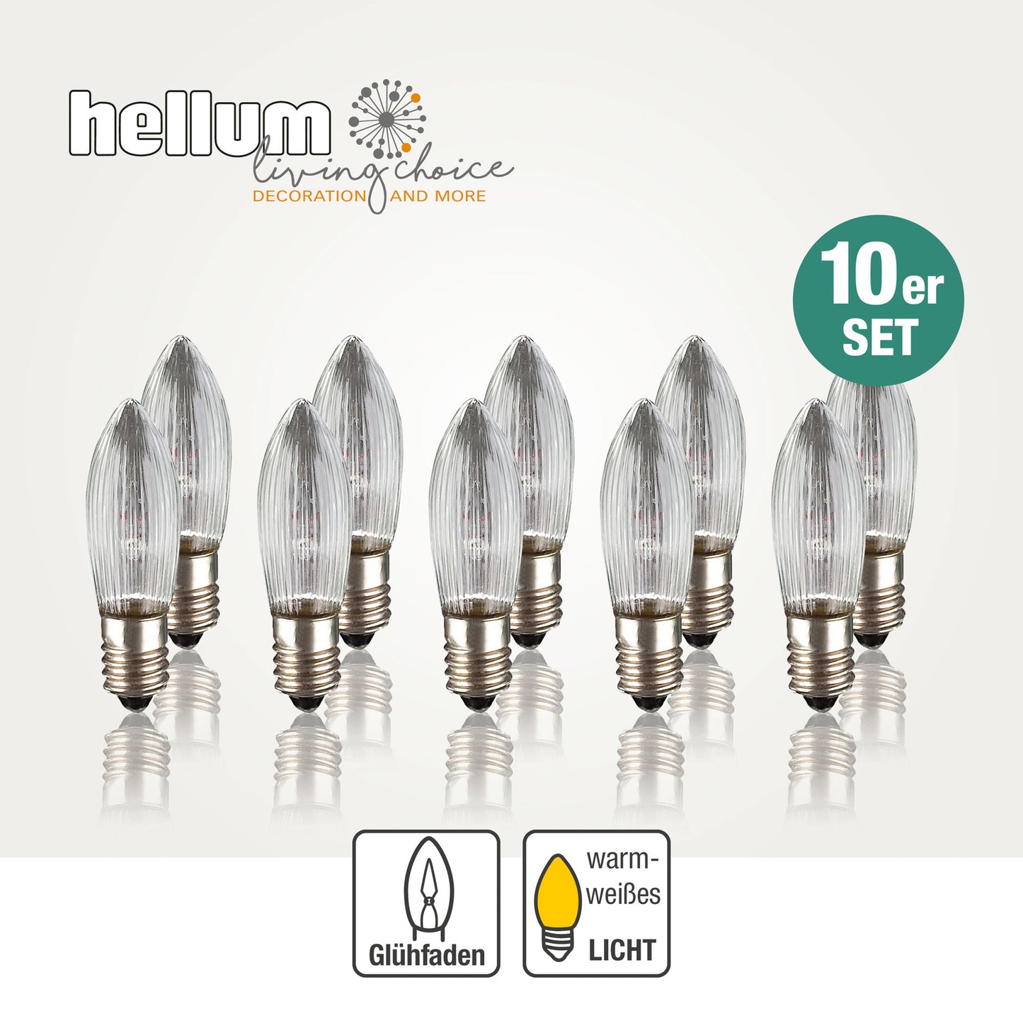 Ersatzkerzen Lichterkette 16V 3W für Lichterketten & Schwibbogen, 10 Stk Riffelkerzen E10 für 15 Brennstellen innen 950069
