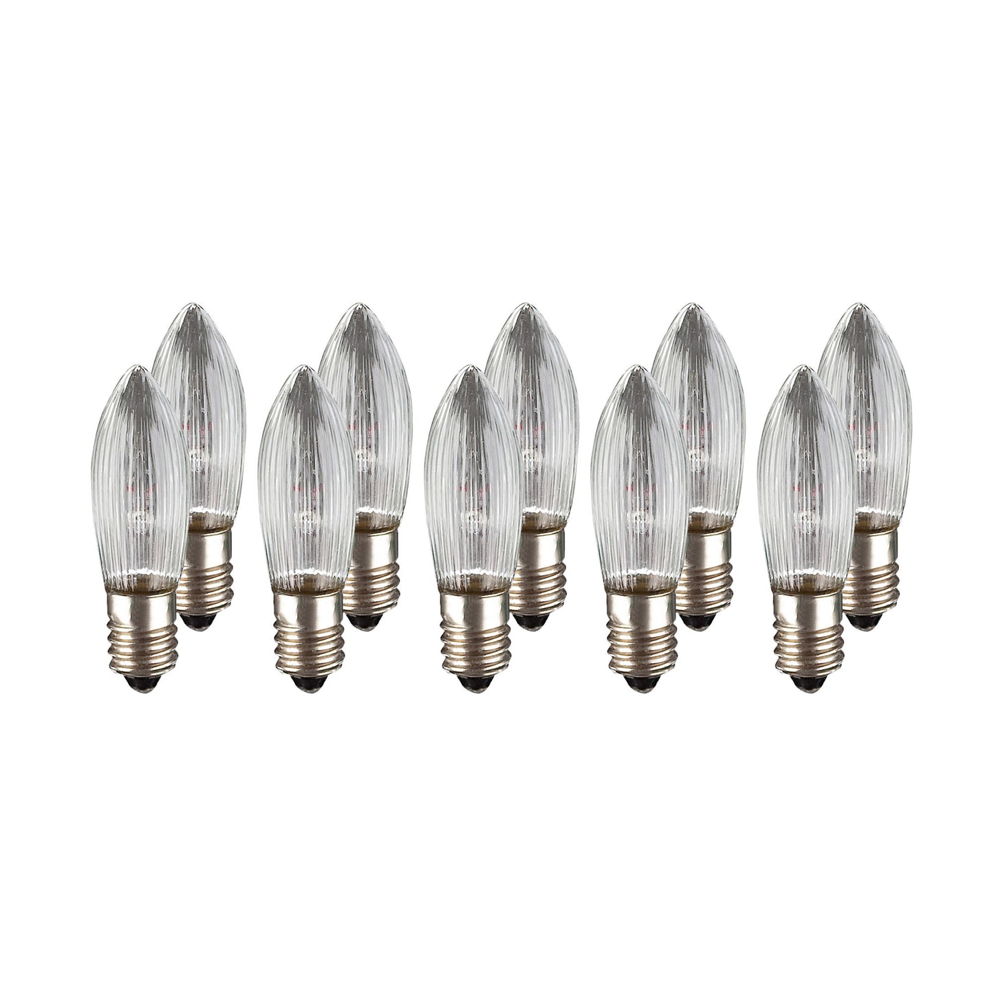 Ersatzkerzen Lichterkette 23V 3W für Lichterketten & Schwibbogen, 10 Stk Riffelkerzen E10 für 10 Brennstellen innen 950076