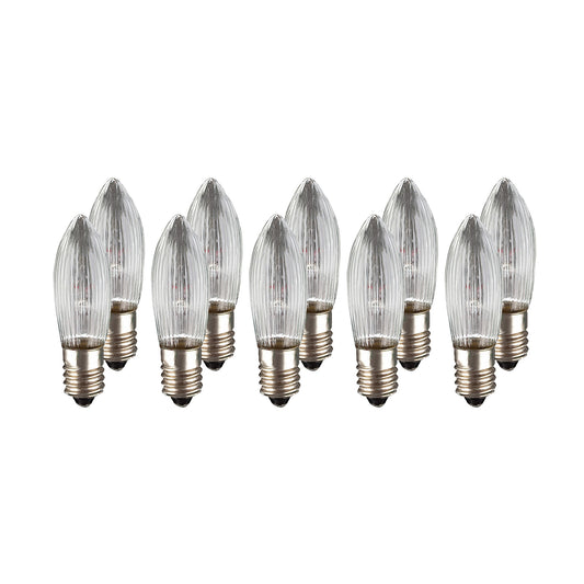 Ersatzkerzen Lichterkette 23V 3W für Lichterketten & Schwibbogen, 10 Stk Riffelkerzen E10 für 10 Brennstellen innen 950076