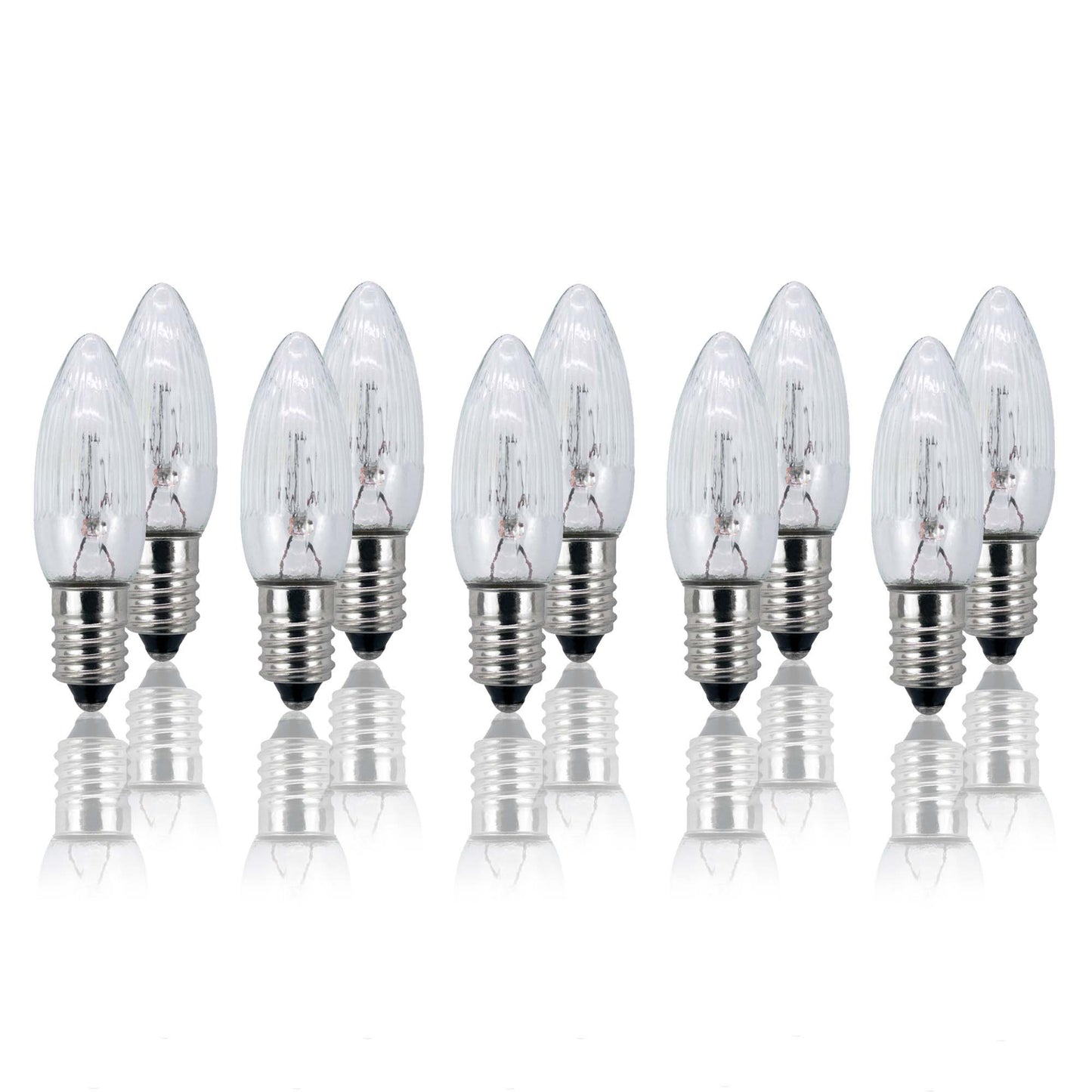Ersatzkerzen Lichterkette 34V 3W für Lichterketten & Schwibbogen, 10 Stk Riffelkerzen E10 für 7 Brennstellen innen 950083