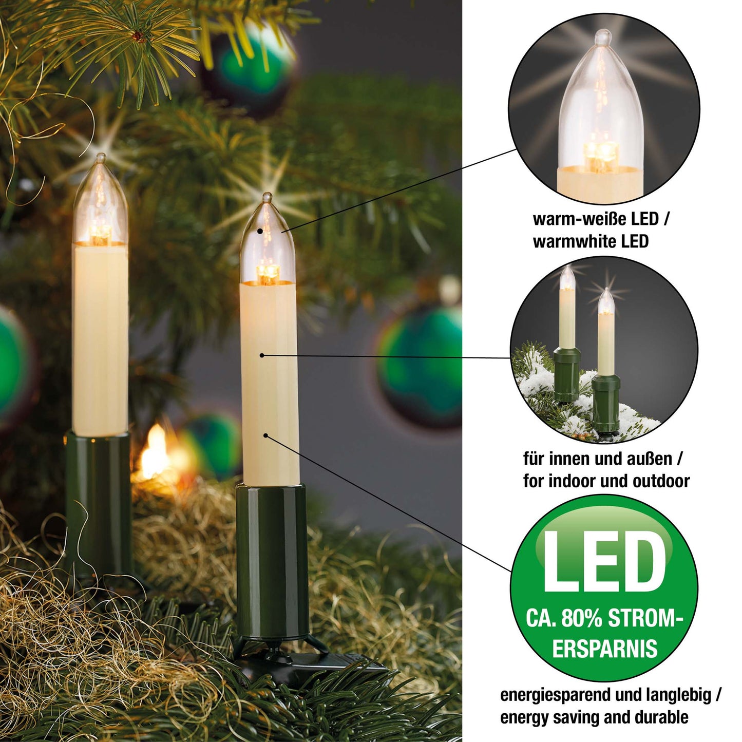 LED-Schaftkerze,  8-55 V, 0,1-0,3 W,  3er Blister