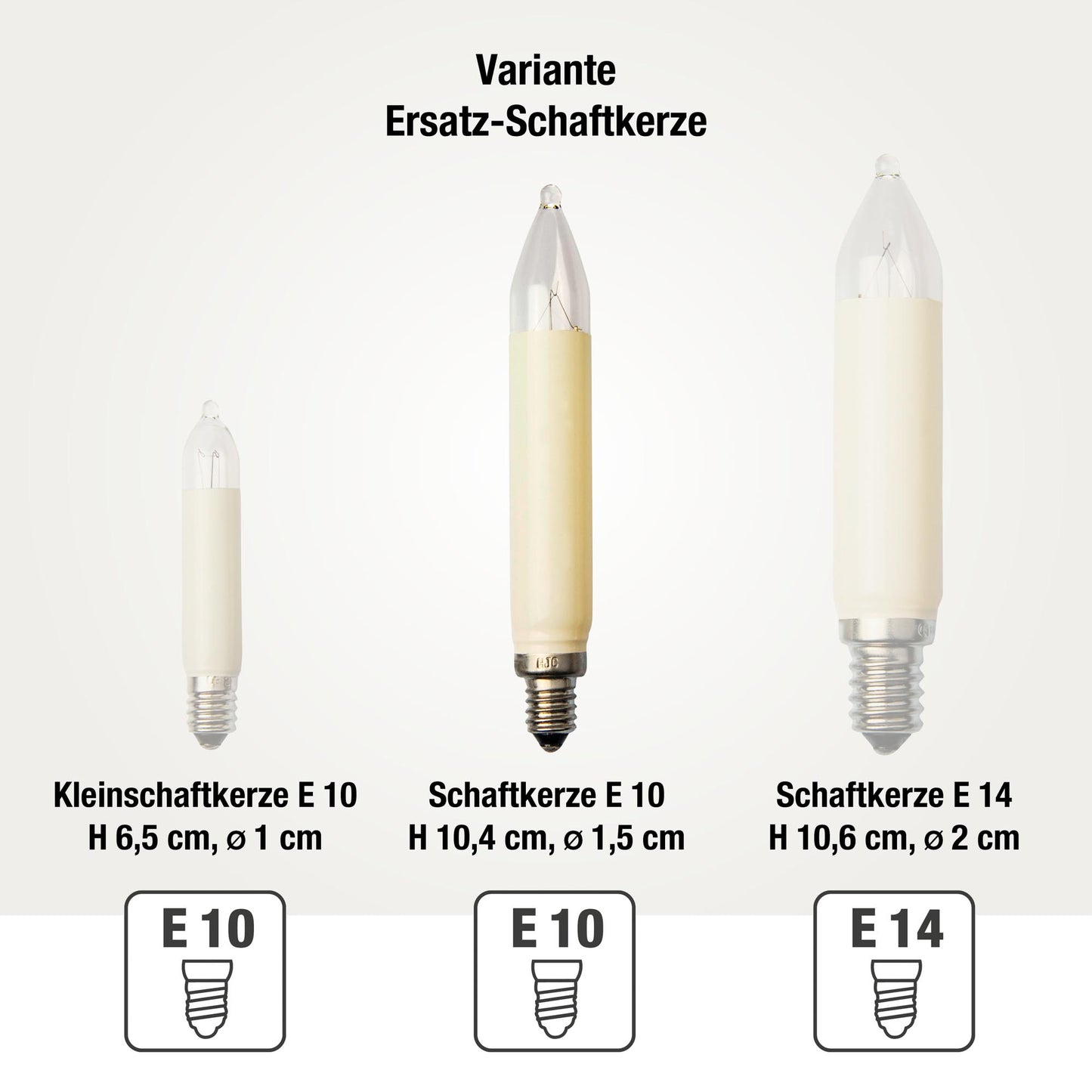 Ersatzkerzen Lichterkette 12V 3W für Lichterketten & Schwibbogen, 10 Stück Schaftkerzen E10 für 20 Brennstellen innen & außen 902013