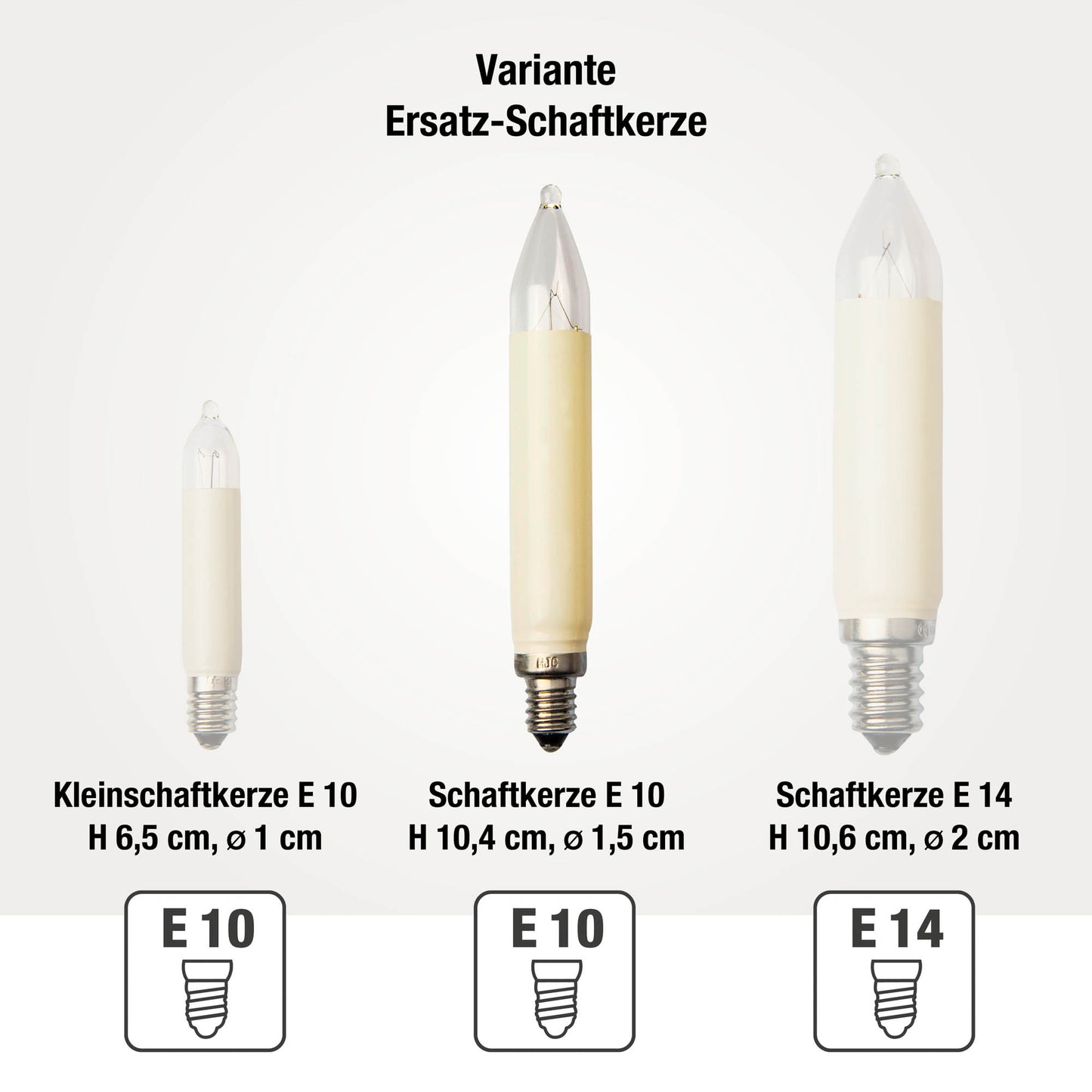Ersatzkerzen Lichterkette 12V 3W für Lichterketten & Schwibbogen, 3 Stück Schaftkerzen E10 für 20 Brennstellen innen & außen 902037