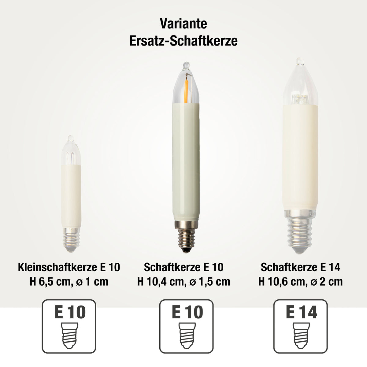 Ersatzkerzen Lichterkette LED-Filament 8V 0,5W für Lichterketten & Schwibbogen, 2 Stk Schaftkerzen E10 für 30 Brennstellen innen & außen 904963