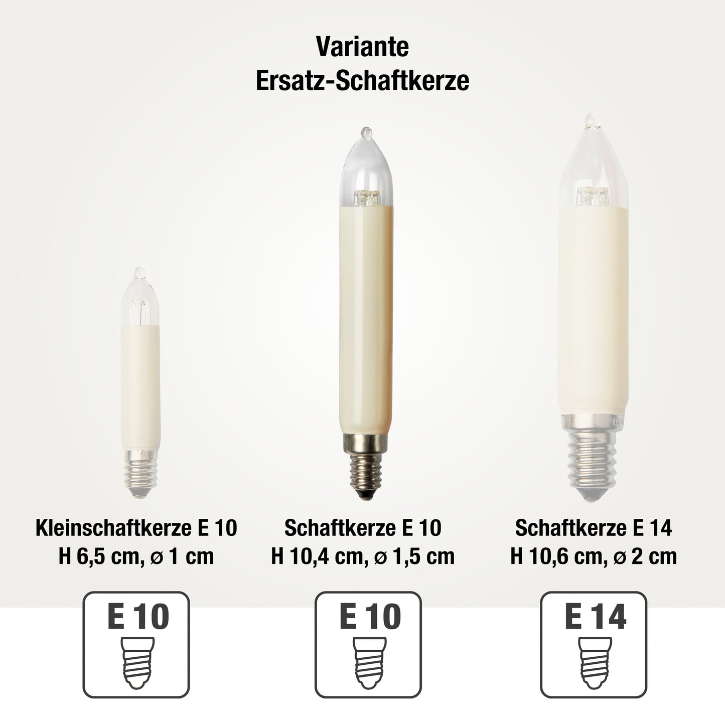 Ersatzkerzen Lichterkette LED 8-55V 0,1-0,3W für Lichterketten & Schwibbogen, 3 Stk Schaftkerzen E10 für 4-30 Brennstellen innen & außen 955026