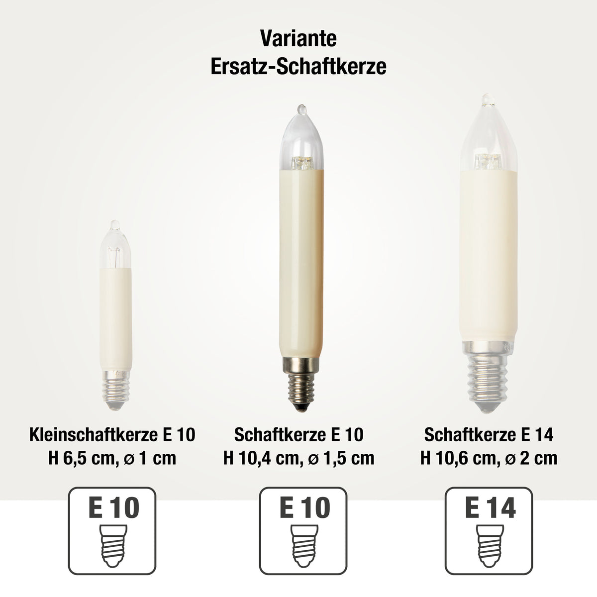 Ersatzkerzen Lichterkette LED 8-34V 0,5W für Lichterketten & Schwibbogen, 5  Stk Schaftkerzen E10 für 7-30 Brennstellen innen & außen 151343