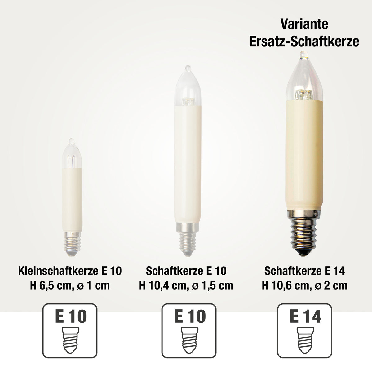 Ersatzkerzen Lichterkette LED 8-55V 0,6W für Lichterketten & Schwibbogen, 2 Stk Schaftkerzen E14 für 4-30 Brennstellen innen & außen 904949