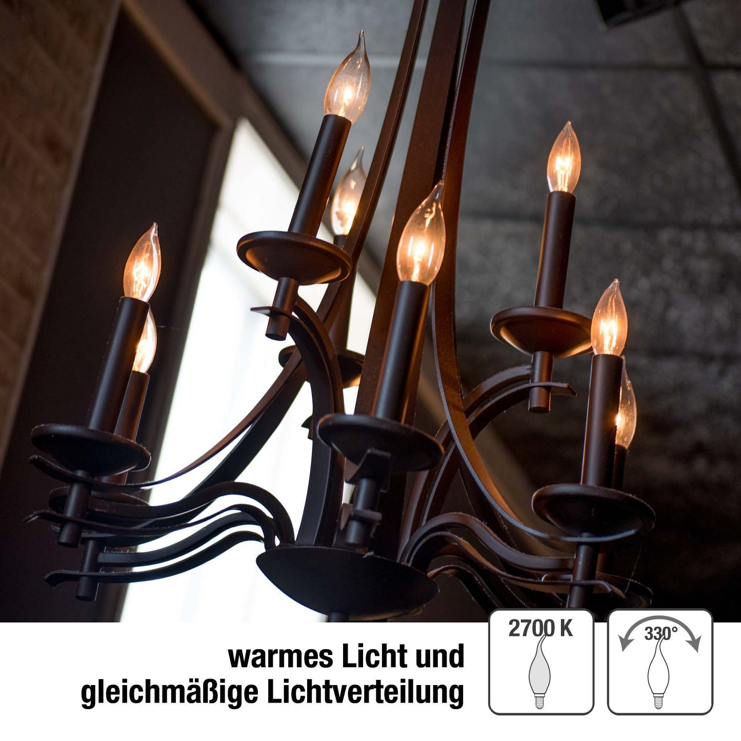 Glühbirne E14 LED warmweiss Kerzenform Windstoß klar 2,2W, 250lm, 2700K 207316